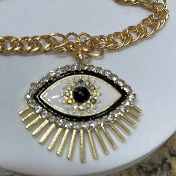 Evil Eye Rhinestone Gold Bohemian Necklace - Picture 8 of 9